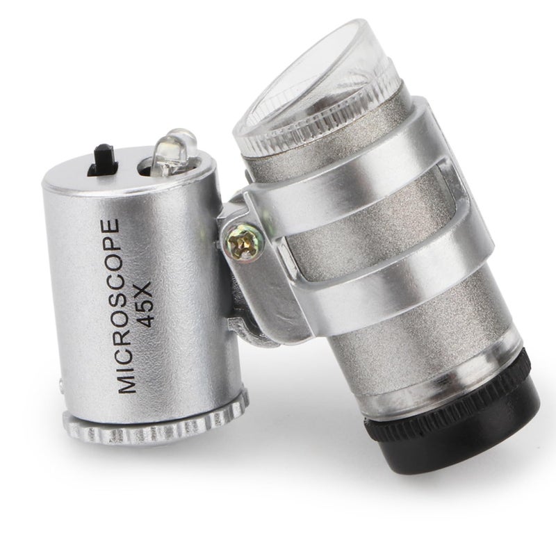 Rongon Small Magnifying Glass 45X Mini Pocket Microscope Jeweler Loupe Magnifier with 2 LED Lights for Jewelry Antiques - Image 1